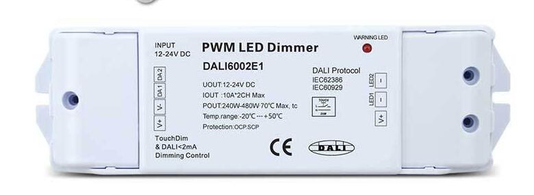 DALI6002E1 voltaje constante DALI Dimmer decodificador serie, 12V-24VDC 5A x 2 canales Controlador LED con regulador