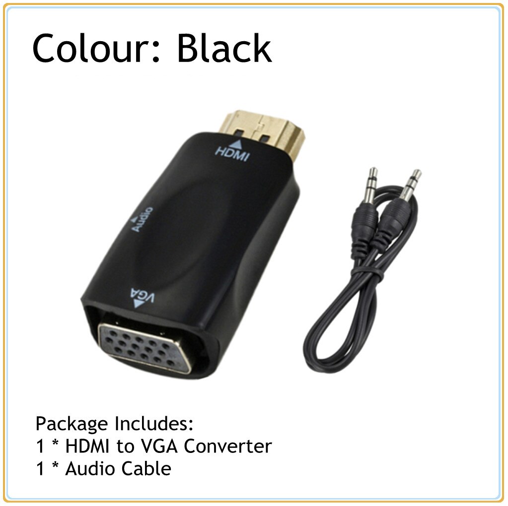 INIOICZMT HD 1080P adattatore da HDMI a VGA cavo digitale caldo convertitore Audio maschio-femmina per PC Laptop TV Box proiettore per Computer: Black