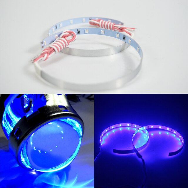 Projecteur de voiture yeux du diable, 2 pièces, lentille de projecteur 2.5-3.0 pouces 3528 15SMD LED DRL DC12V blanc rouge mauvais œil: Blue