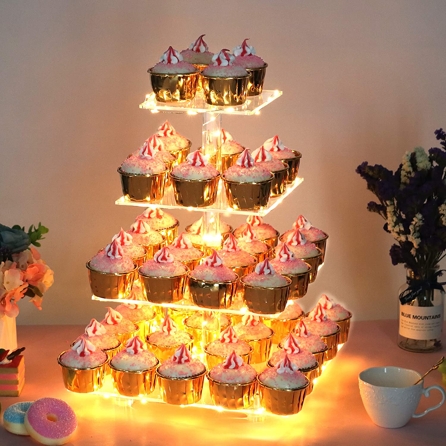 3/4/5 Tier Acrylic Wedding Cake Stand Crystal Cup Cake Display Shelf Cupcake Holder Plate Birthday Party Decoration Stands