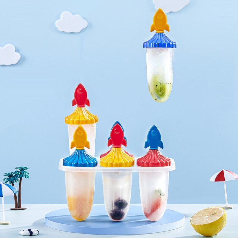 6 Hole Reusable Ice Cream Mould Homemade Popsicle Molds Plastic Ice Mold Popsicle Rocket Popsicle Mold With Handle Kitchen Tools