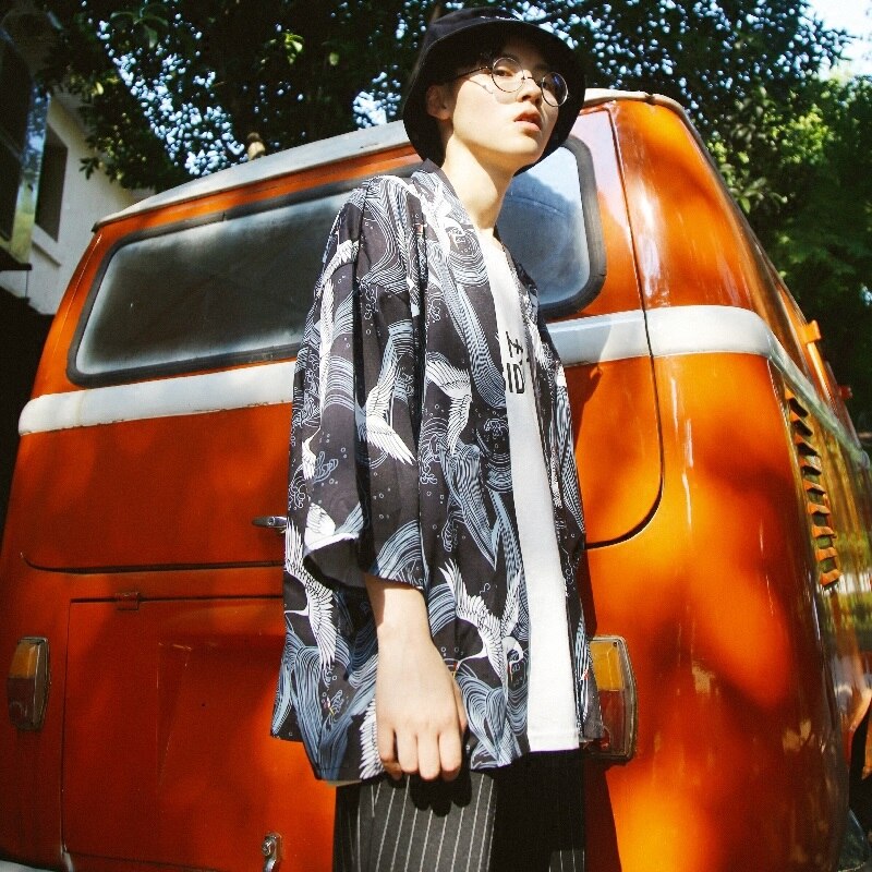 Kimono Men Japanese Kimono Traditional male kimono cardigan men harajuku streetwear samurai costume yukata male haori obi FF001