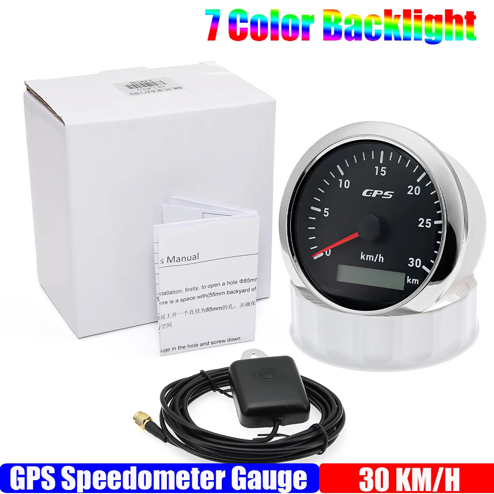 Velocímetro GPS de 85MM para Motor barco marino, retroiluminación de 7 colores, 30 ~ 200 KmH, medidor de velocidad para barco, coche y camión con antena GPS personalizada: Verde militar