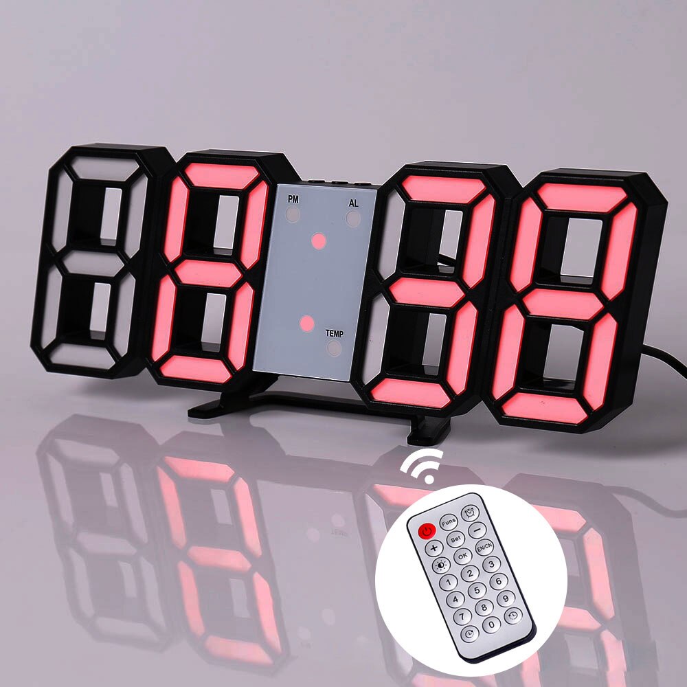 W&amp;G 3D Wall Clock Remote Korea Snooze Alarm Clocks Hanging Watch Table Clock Calendar Electronic Clock Intelligent Digital Clock: R black red