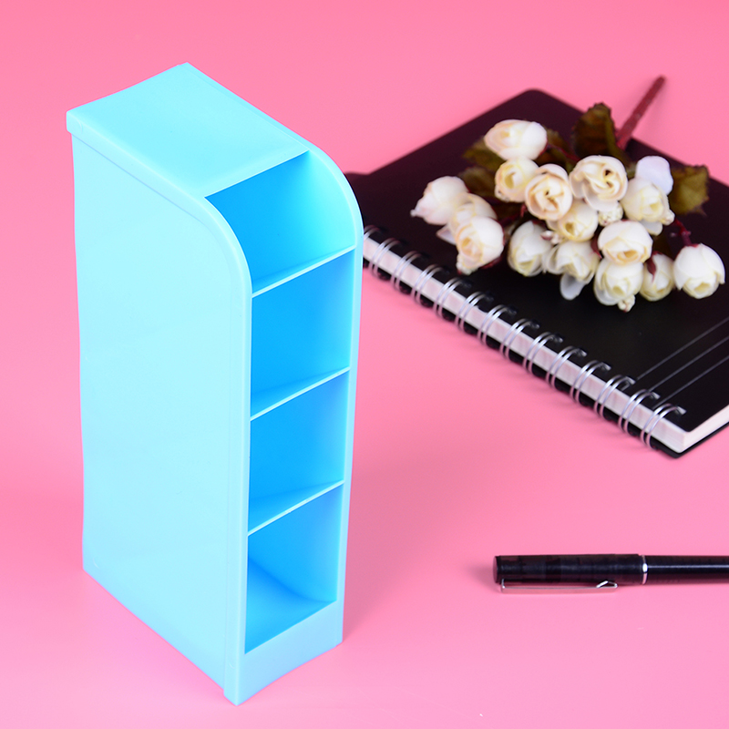 1Pcs 4 Compartment Desktop Storage Box Plastic Organizer Cosmetic Makeup Desk Holder: Blue