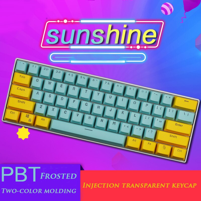 61-key OEM Profile Korean Keycaps PBT Korean keycap two-color injection + transparent keycap mechanical keyboard: Greenish yellow