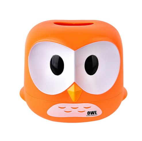 Home Kitchen Cute Cartoon Owl Plastic removable Tissue Box Napkin roll paper Holder Case Simple Storage Box Accessories 1piece: orange