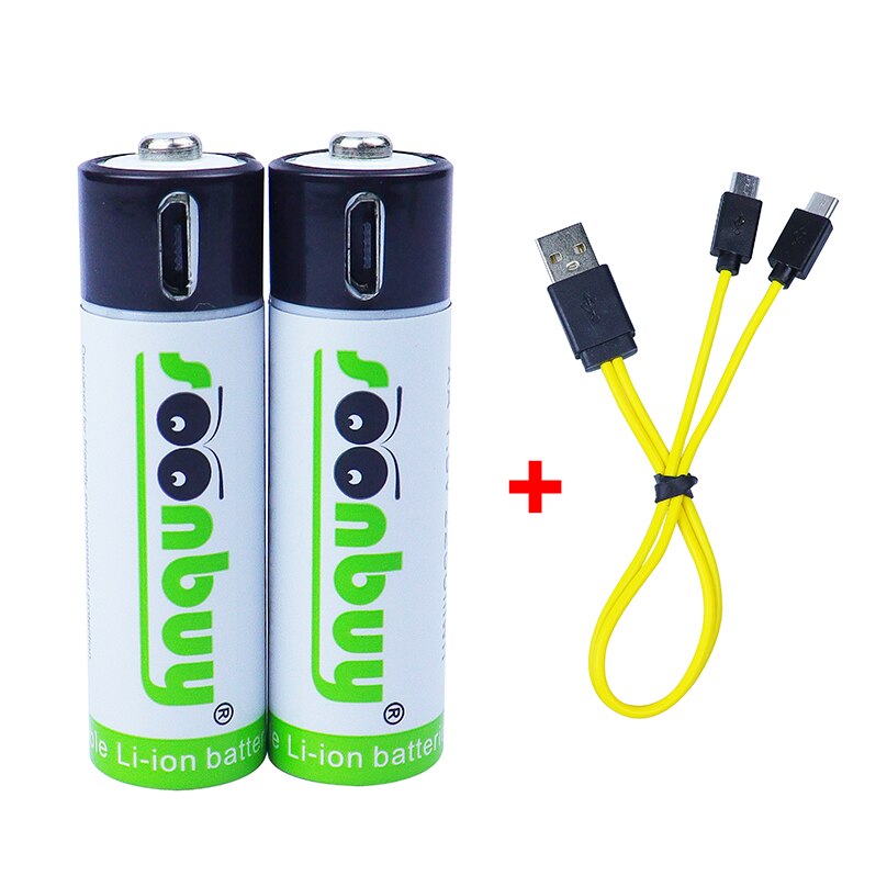 Soonbuy 1.5V USB AA Battery 2550mwh 1500mah li-ion 100% capacity li-polymer lithium polymer USB rechargeable usb battery cable: 2pcs and Cable