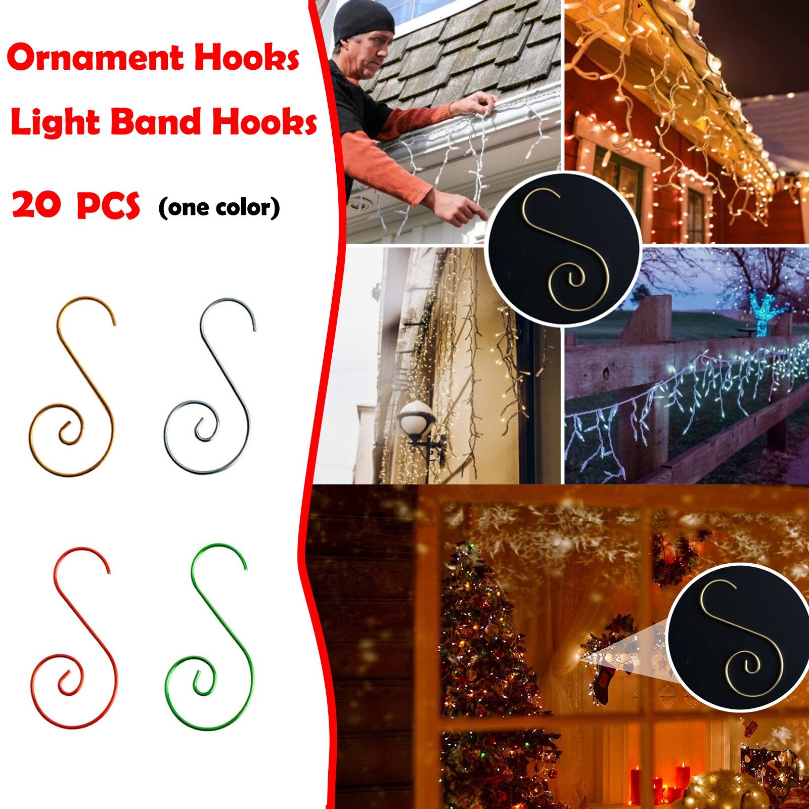 20 Stks/partij Kerstkrans Haken Voor Kerstboom Opknoping Hanger Ornament Metalen Ster Decoraties Haak Xmas Home Decor