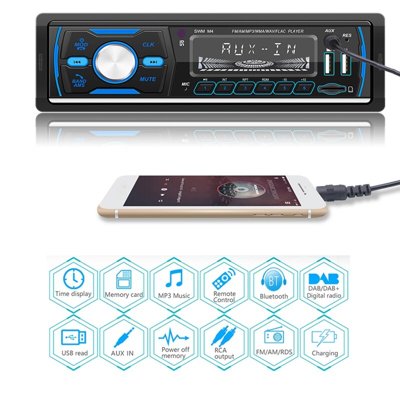 -Car MP3 Player, 1DIN Bluetooth Stereo USB AUX FM AM RDS DAB DAB+ Car Radio Receiver Multimedia o