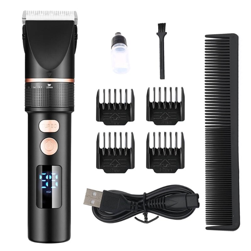 Adjustable Hair Clippers for Men with 6 Guide Combs LED Display Hair Trimmer P9YD