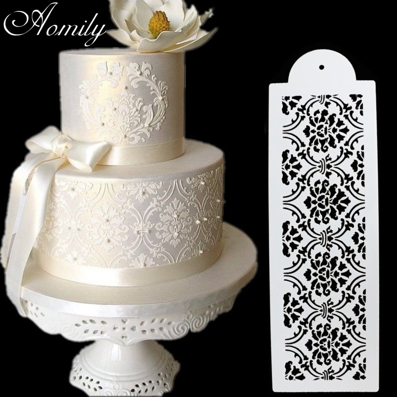 Aomily 3 stks/set Cake Stencil Damast Kant Grens Verjaardagstaart Side Cupcake Wedding Party Suiker Ambacht Bakken Tool