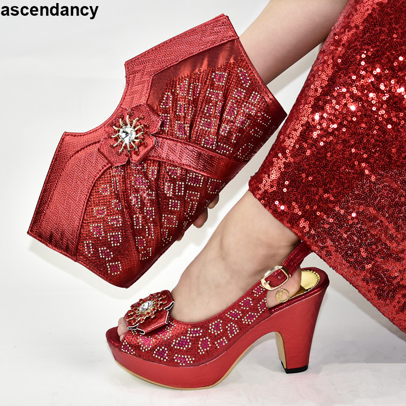 Italian Shoes with Matching Bags for Wedding Italy Red Color African Matching Shoes and Bags Italian In Women Wedding Shoe