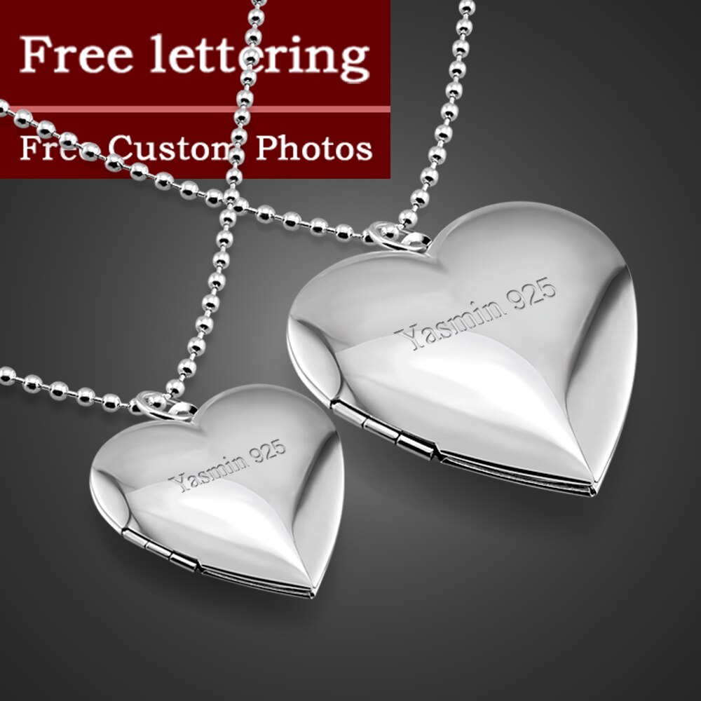 DIY Photo Necklace 100% 925 Sterling Silver Heart Photo Box Pendant Long Bead chain Woman Jewelry gGift