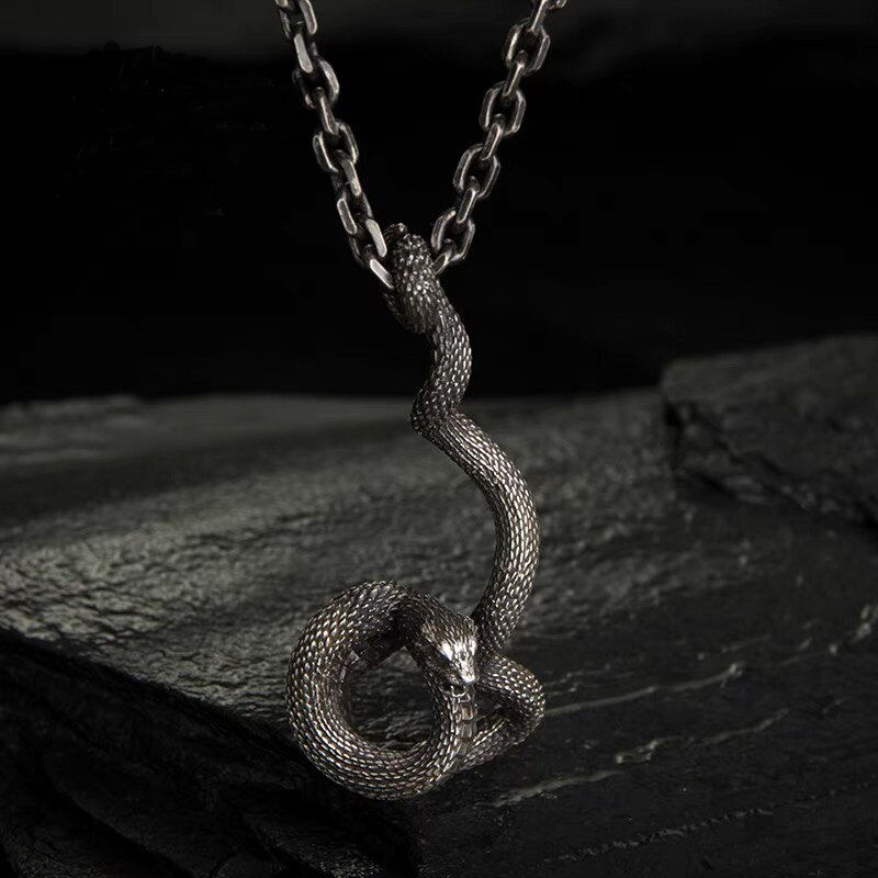 Charms Viking Dragon Skull Pendant Necklace Men's Biker Rock Punk Jewelry Antique Retro Chain OSDZ107: SILVER PLATED