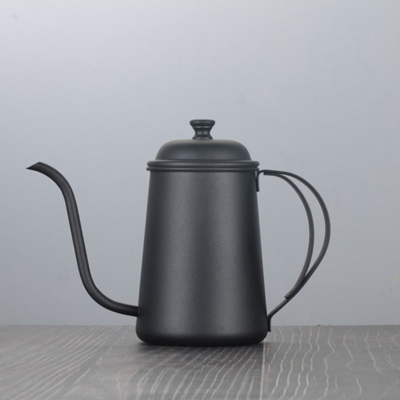Lang mund hånd stempelkande fin mund gryde 650ml tykke 304 rustfrit stål dryp kaffekande filter brygning tekande kedel: Sort