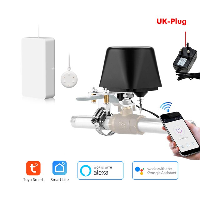 Tuya Smart WiFi Water Leak Detector Home Alarm Water Leakage Alarm Flood Alert Overflow Security Alarm System Water Sensor: UK Valve x Sensor