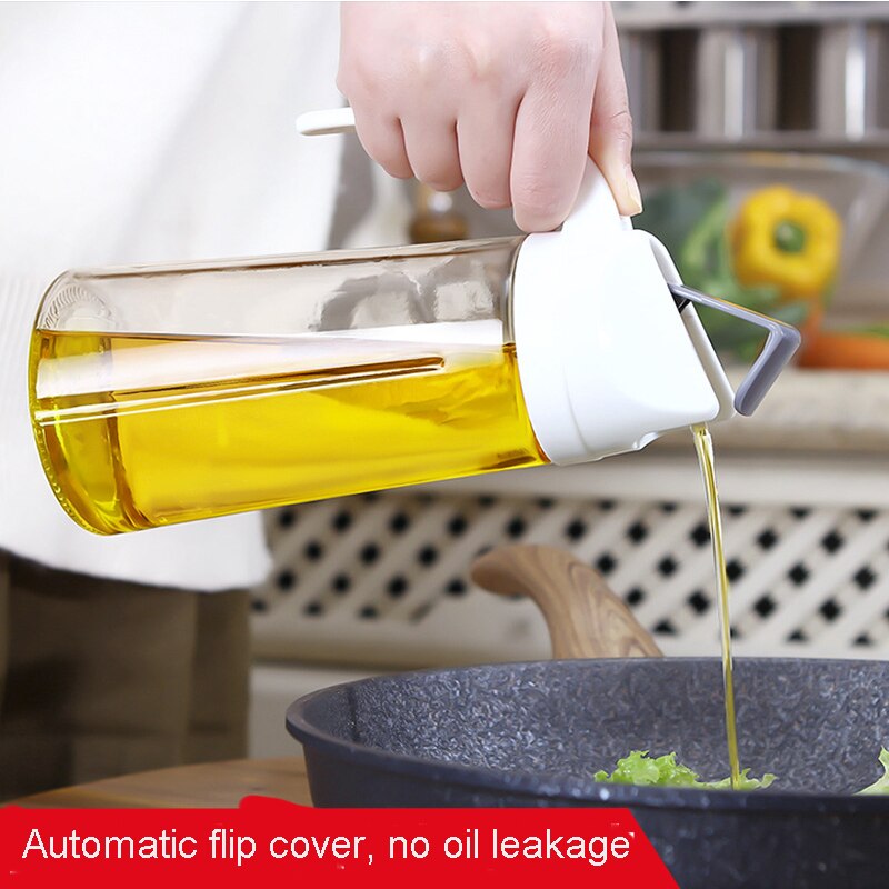 Leakproof Glass Oil Bottle Kitchen Oil Pot Automatic Opening Seasoning Can Condiment Dispenser Olive Oil Contanier with Handle