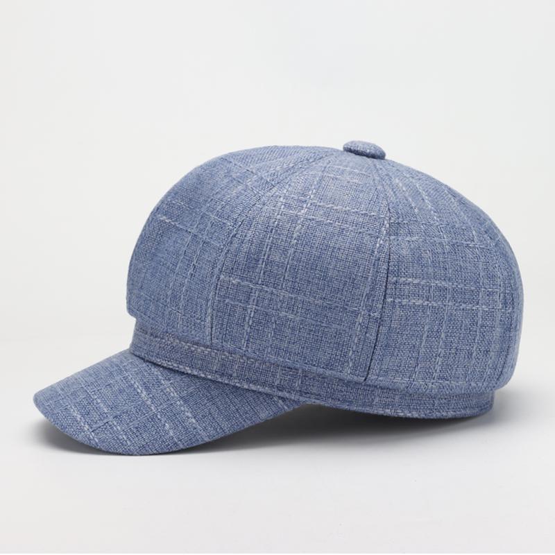 Hatt keps basker dam åttkantig hatt vintage rutig tidningspojke keps bred brättad målarhattar för kvinnor män gorras: Blå