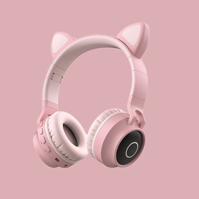 LED Cat Ear Bluetooth 5.0 Headphones Noise Cancelling Wired Gaming Headset for PC Gamer 3.5mm Plug With Mic: Pink