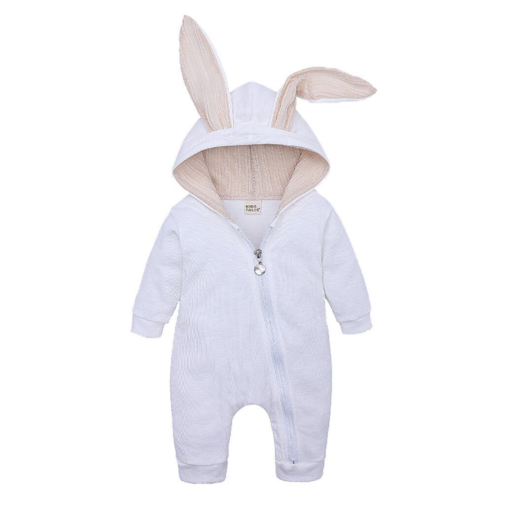 Bebê macacão infantil do bebê meninos meninas dos desenhos animados orelhas de coelho com capuz macacão crianças menina sólida coelho zíper umpsuit outfits conjunto: 3-6 Months