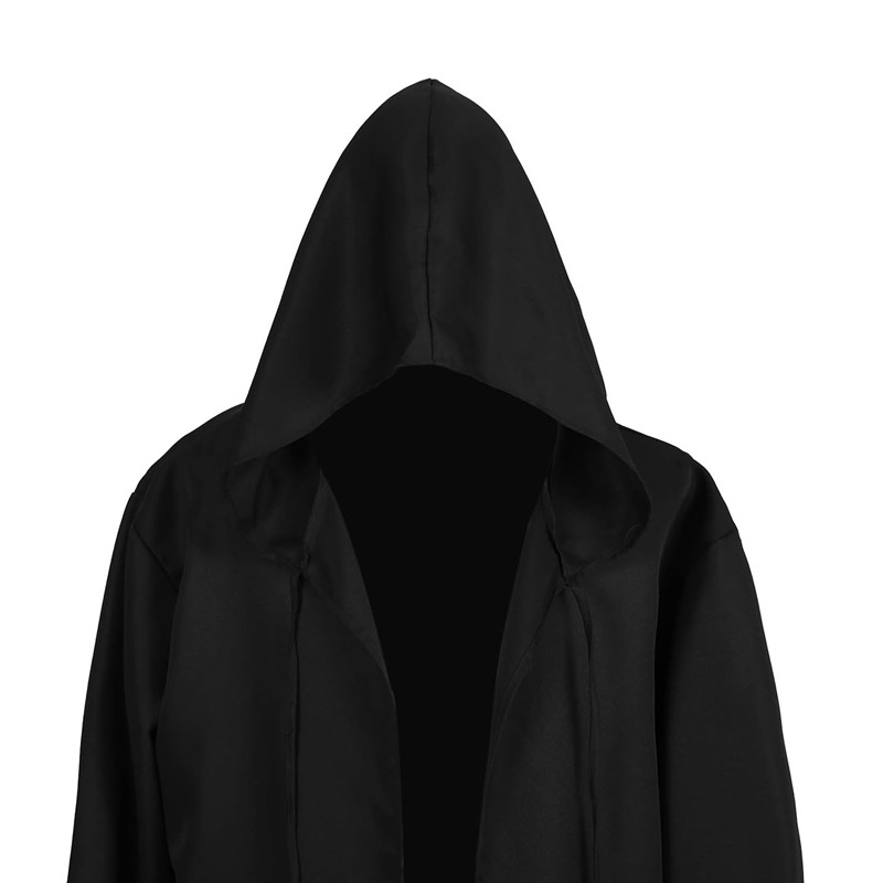 Camisa larga de bruja con capucha, bata negra, capa de Halloween, disfraces de Cosplay para adultos y niños, capa de juego de fantasma aterrador