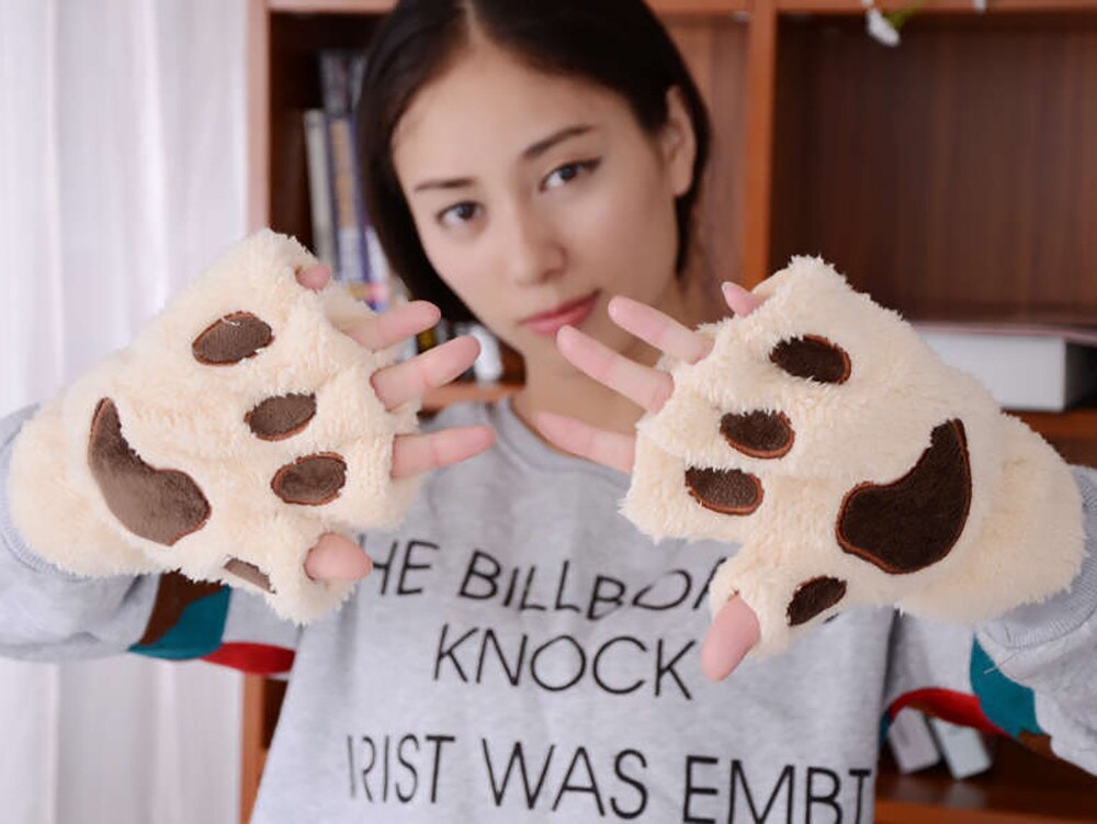 Gants d'hiver mignons griffe De chat | Gant femme, hiver poignet bras tricoté clavier Long doigts sans doigts, mitaine pour Luva De Luvas De Inverno YA