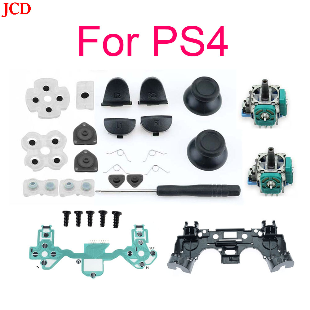 Voor PS4 Jds 030 011 040 050 Controller Reparatie Set L1 R1 L2 R2 Trigger Knoppen 3D Analoge Sticks Cap geleidende Rubber Schroevendraaier: Bruin