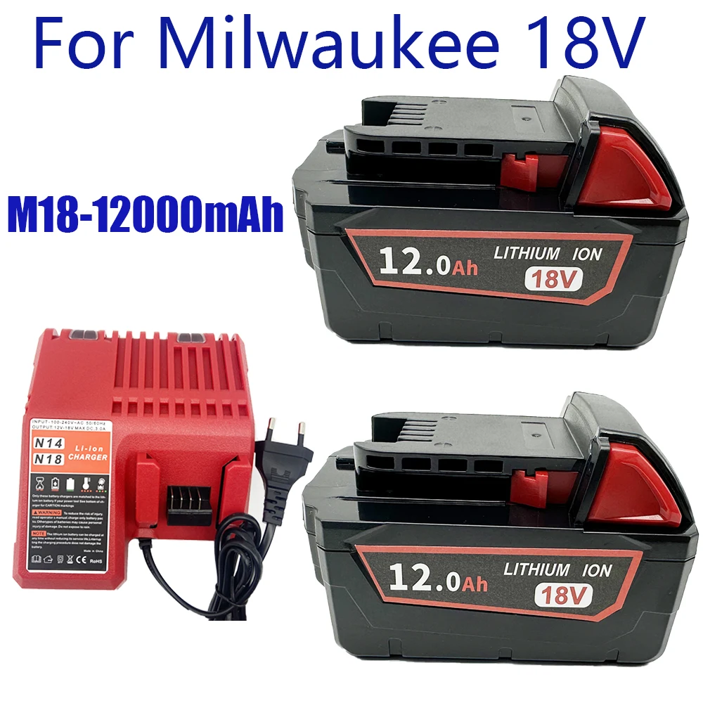 100% Original para batería de herramienta eléctrica Milwaukee M18, cargador, BR, XC, 18V, 12000mAh M18B5, 48-11-1860, batería integrada 18650
