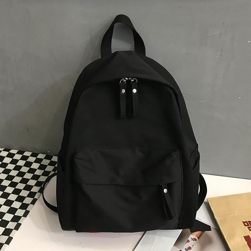 Mochila de lona para mujer, morral escolar de Color sólido para chicas adolescentes, bolsos de hombro escolares para estudiantes: Black