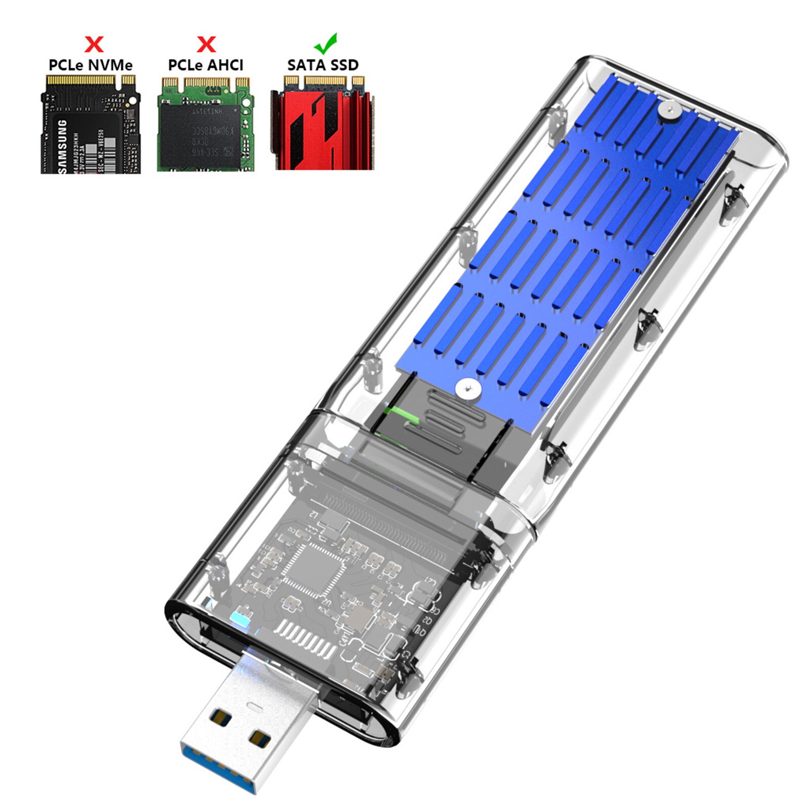 M.2 Ssd Behuizing Acryl Transparante USB3.0 High-Speed Uitstekende Adapter Voor Sata-Gebaseerd M.2 (Ngff Ssd 2242 2260 2280Mm)