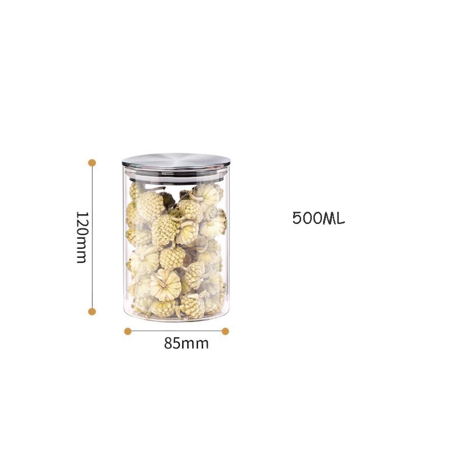 Kitchen Food Glass Storage Container Airtight Glass Food Storage Jar Heat-resistant Glass Jar Container with Stainless Steel Lid: 85x120mm