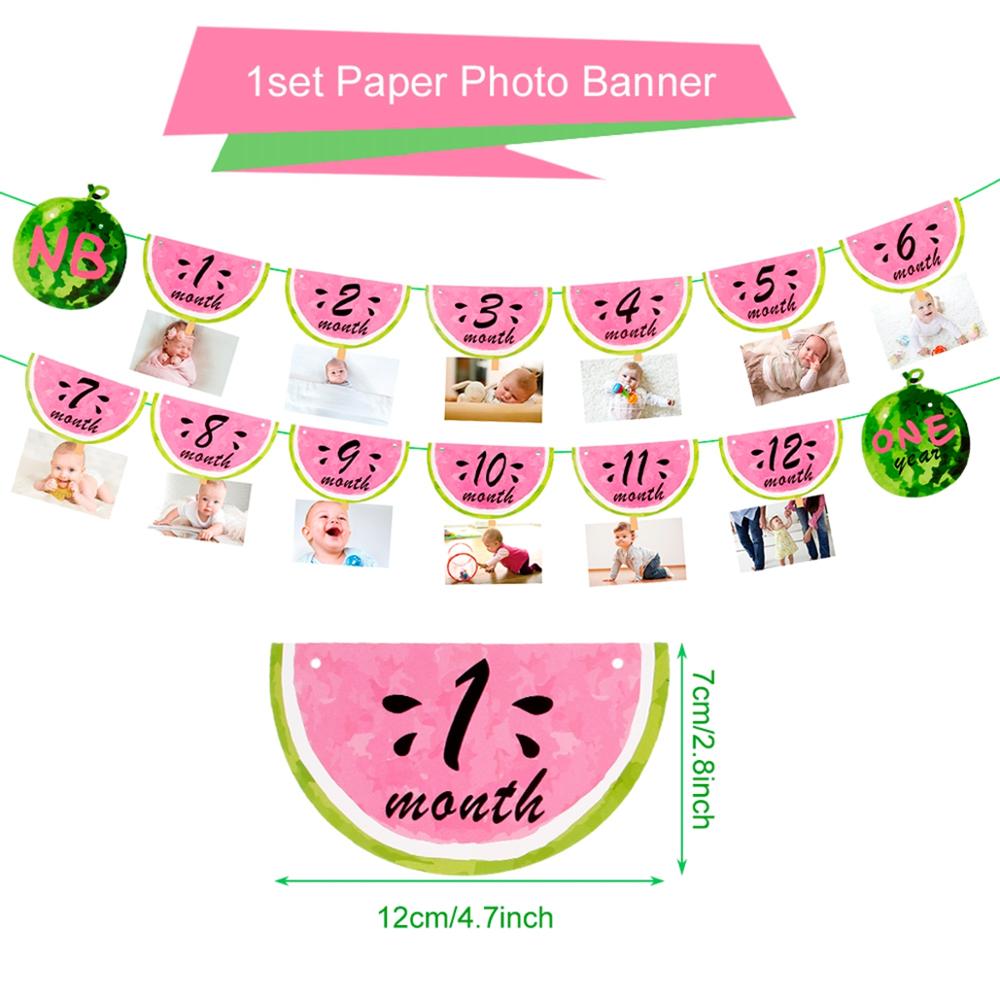 QIFU 1st Birthday Party Decorations Kids Summer Watermelon Party Cake Topper Bunting Flag Decor Pink Baby Shower Party Supplies: photo banner 1pcs