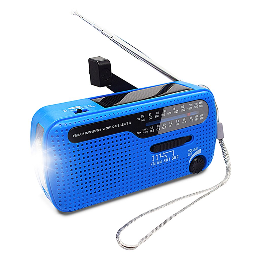 Multifunctional Hand Crank Solar Powered Radio AM/FM/SW Weather Radio Emergency LED Flashlight Power Bank USB Cellphone Charger: Blue