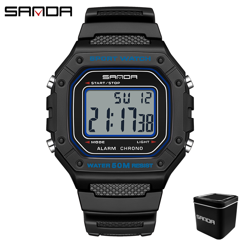 SANDA 2156 Herrenuhr, neues Modell, elektronisches digitales Uhrwerk, rechteckiges LED-Anzeige, Zifferblatt, draussen-Sport, wasserdichte männliche Armbanduhr: grau