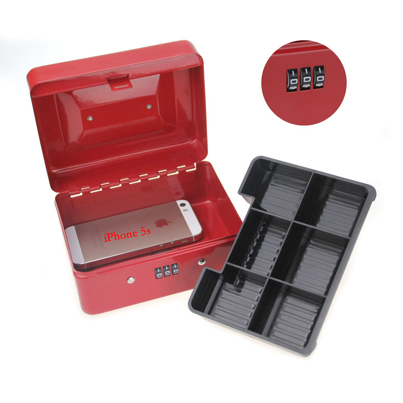 Rvs Petty Cash Money Box Kassier Lock Box Wachtwoord Veilig Kleine Fit Voor Thuis 152*118*80 MM: red