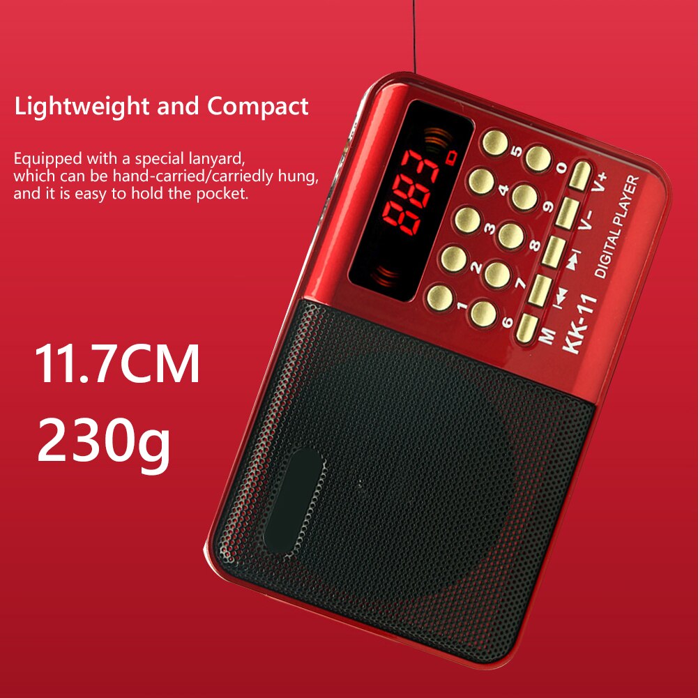 Digitale Radio Fm Draagbare Mini Fm Radio Speaker Muziekspeler Telescopische Antenne Handsfree Zakken Ontvanger Outdoor Sport K11 Rood