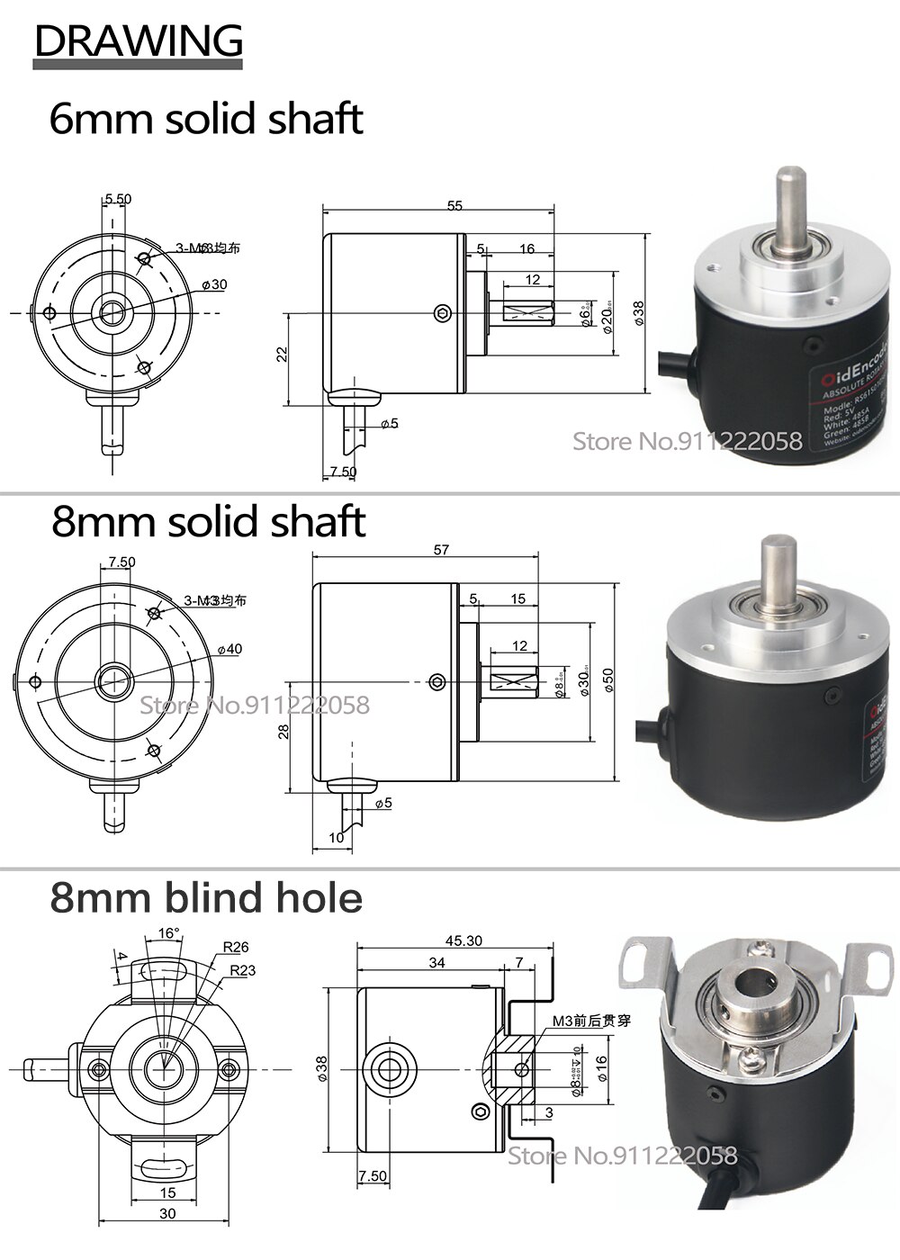 RS485 Encoder Absolute Single-Turn 32768PPR, Smart Home, Robot Arm, Lift Machine, Meting Sensor