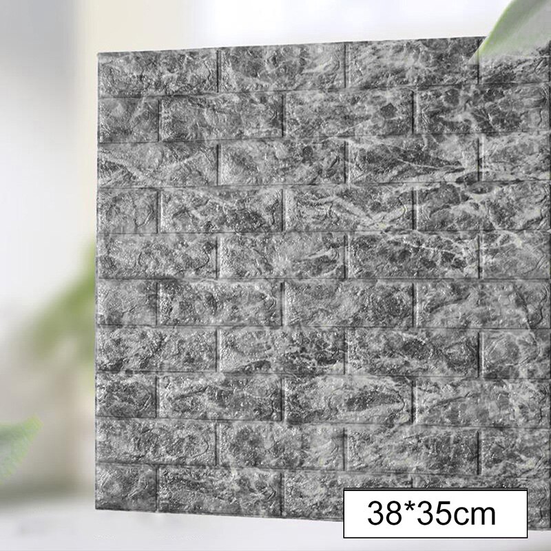 Självhäftande 3d väggdekal imitation tegel marmor präglad diy heminredning tapet barnrum kök sovrum: Svart marmor