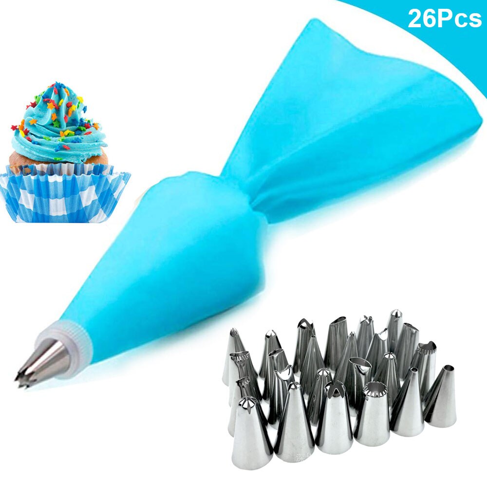 8/26Pcs Reusable Icing Piping Nozzles Set Pastry Bag Cake Decorating Tools Set Stainless Steel Kitchen Gadgets Fondant Decor: 26Pcs--Blue