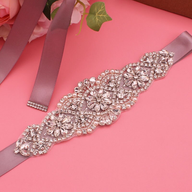 Kristall Hochzeit Gürtel Satin- Strass Party Kleid Gürtel Braut Band Gürtel Brautjungfer Hochzeit Zubehör: tief Violett