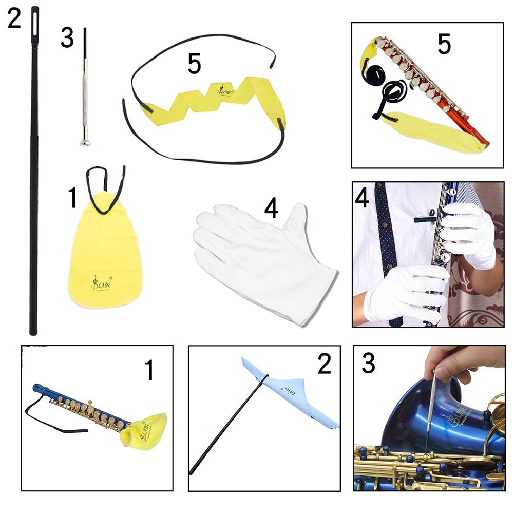 Bedst sælgende 5 stk / parti fløjte rengøringsværktøj plejedragt rør klud stang skruetrækker handsker kit