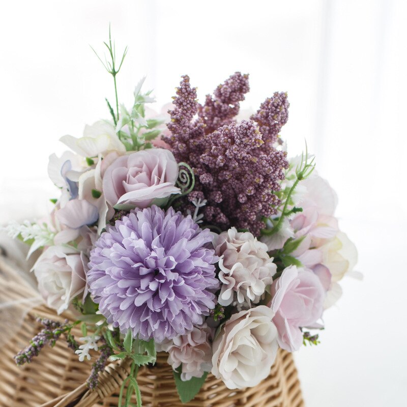 1 bunch Artificial flowers Ball chrysanthemum lavender roses for Home decoration Wedding Diy Holding flowers Indoor furnishings: 6