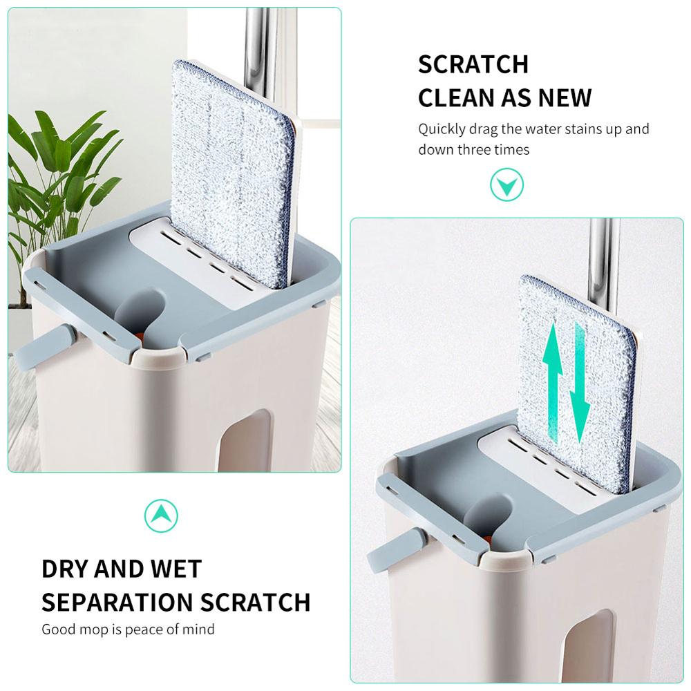 Free Hand Mop Flat Squeeze Magic Microfiber Cleaning Mops with Bucket Magic Automatic Home Kitchen Floor Cleaner