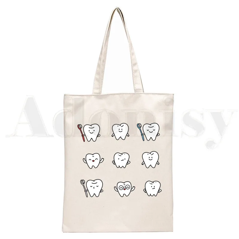Tooth and Dentist Graphic Aesthetic Funny Handbags Shoulder Bags Casual Shopping Girls Handbag Women Canvas Bag: Clear