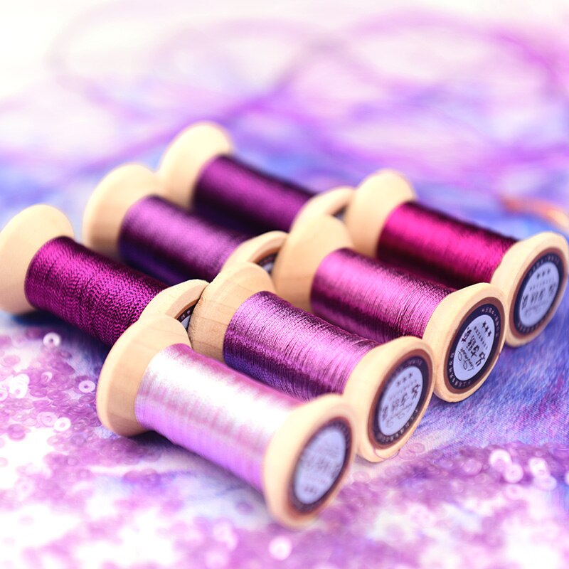 Serie rosa violeta de hilo de oro/hilo de bordado francés/carrete de bordado/hilo de bordado dorado colorido/50 metros/rollo