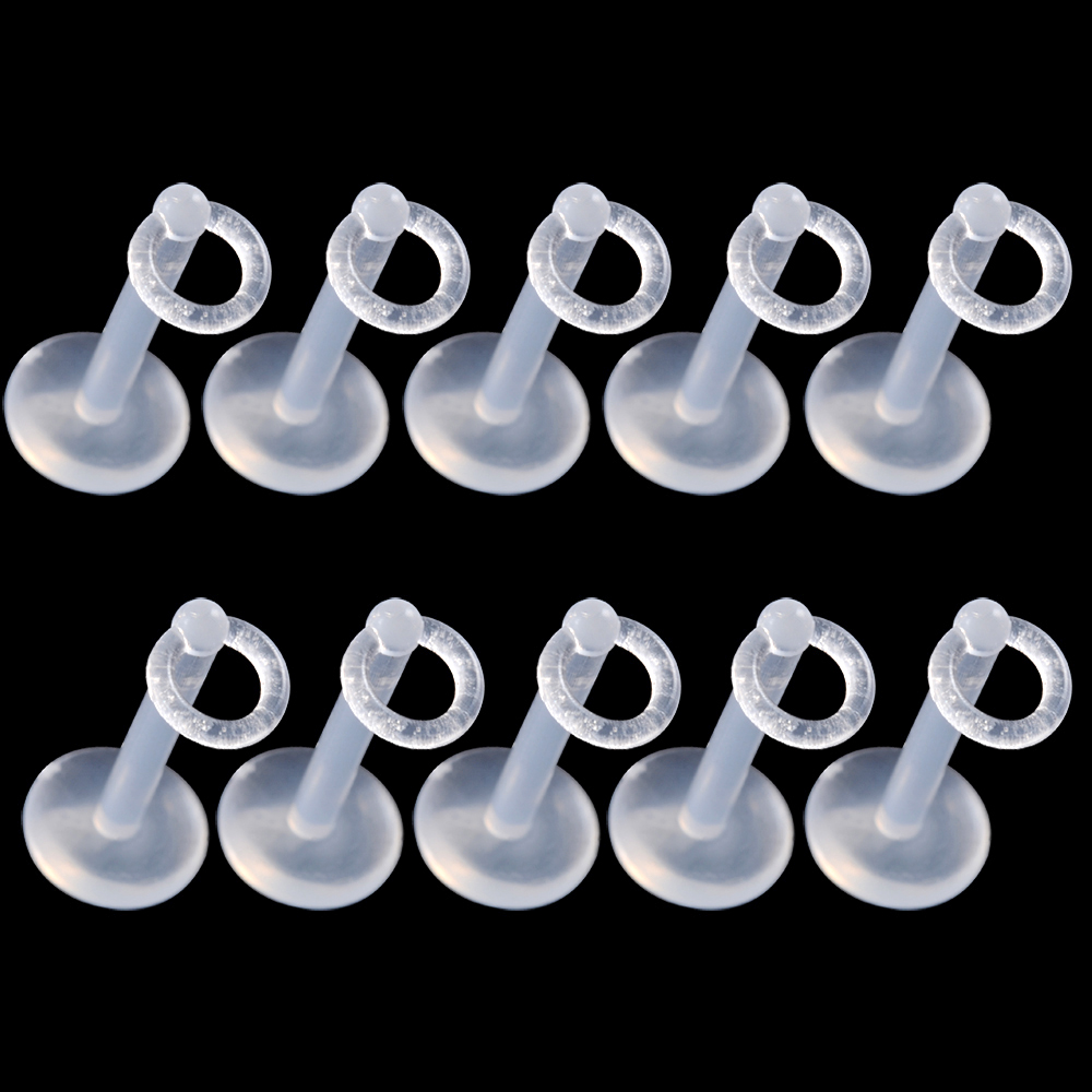 Helder acryl oor tragus helix kraakbeen piercing bioflex flexibele labret houder lip stud acryl basic piercing lichaamssieraden: Black / Rose Goud Kleur