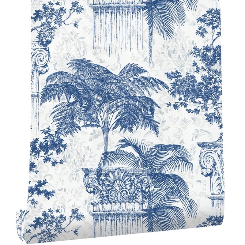 blue and white porcelain ancient Greek Roman column TV background personality hotel tea house entrance wallpaper