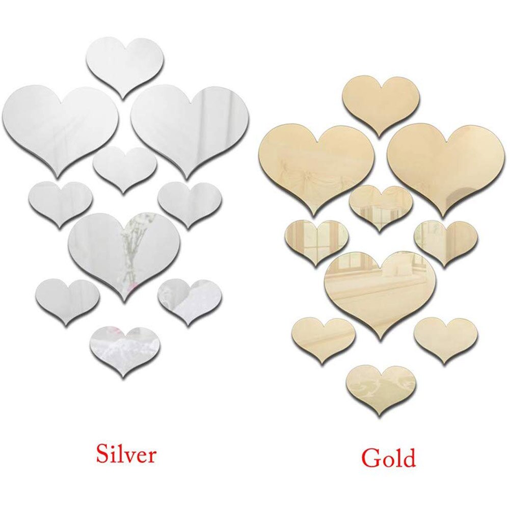 10 pçs em forma de coração espelho adesivo de parede 3d espelho arte decoração da parede diy adesivos de parede para crianças quartos meninos