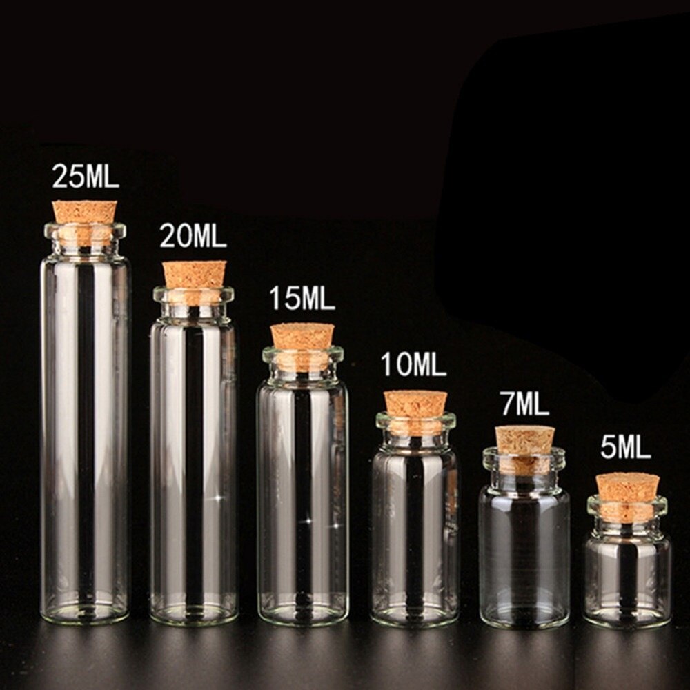 10pcs Mini Transparent Bottles With Cork Stopper Capacity For 10ml 15ml 20ml 25ml 30ml 40ml 55ml Glass Jars Wishing Bottle